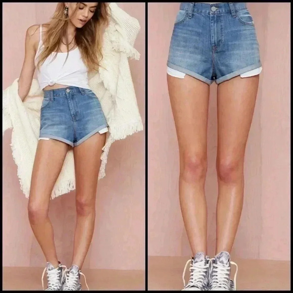 Nasty Gal The Milf Hot Shorts Cutoff Denim High Waist Shorts Size 27 - Picture 1 of 5